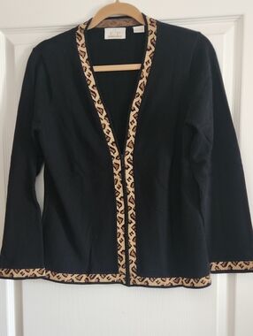EP Pro Golf Black Cardigan with Tan & Brown Trim